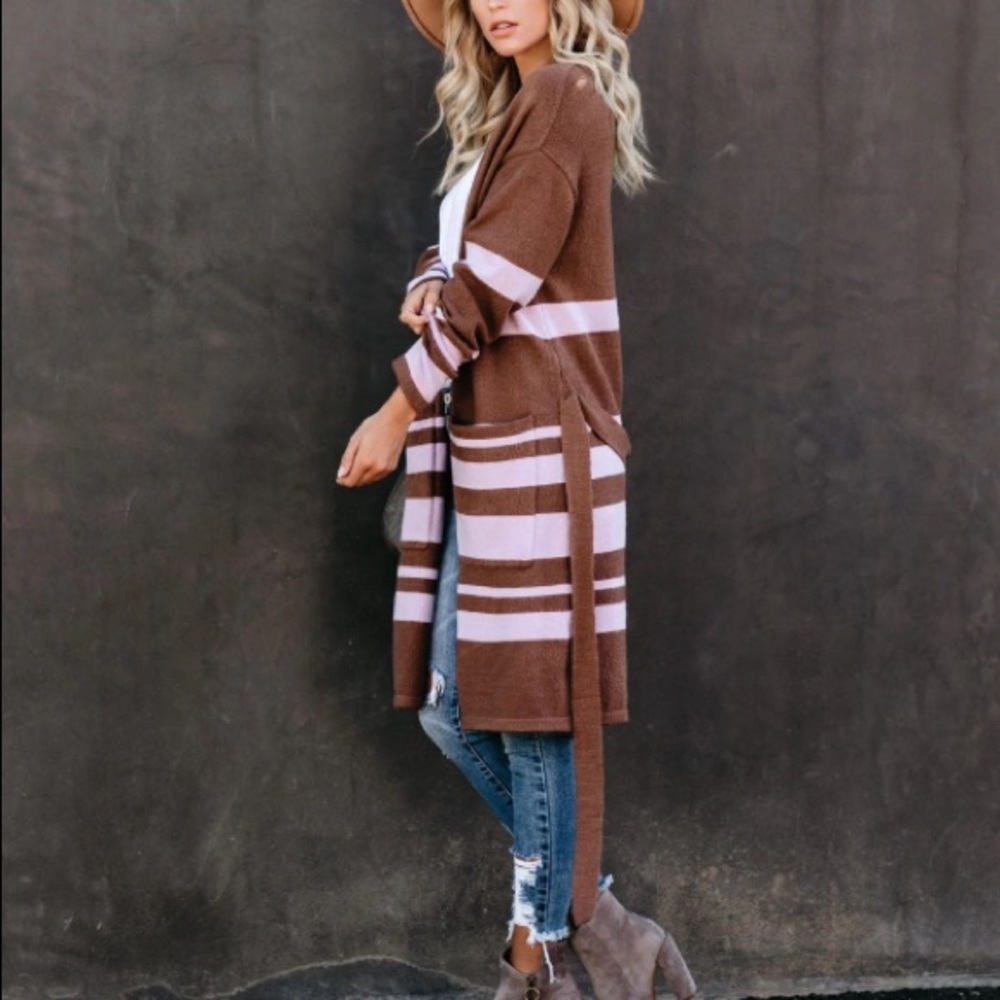 TWELFTH love Striped Pocketed Tie Cardigan